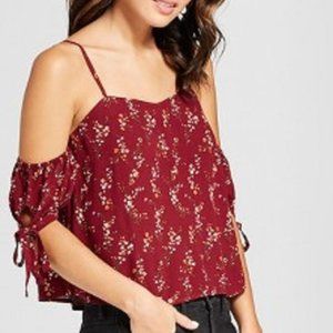 Short Sleeve Cold Shoulder Top with Sleeve Ties